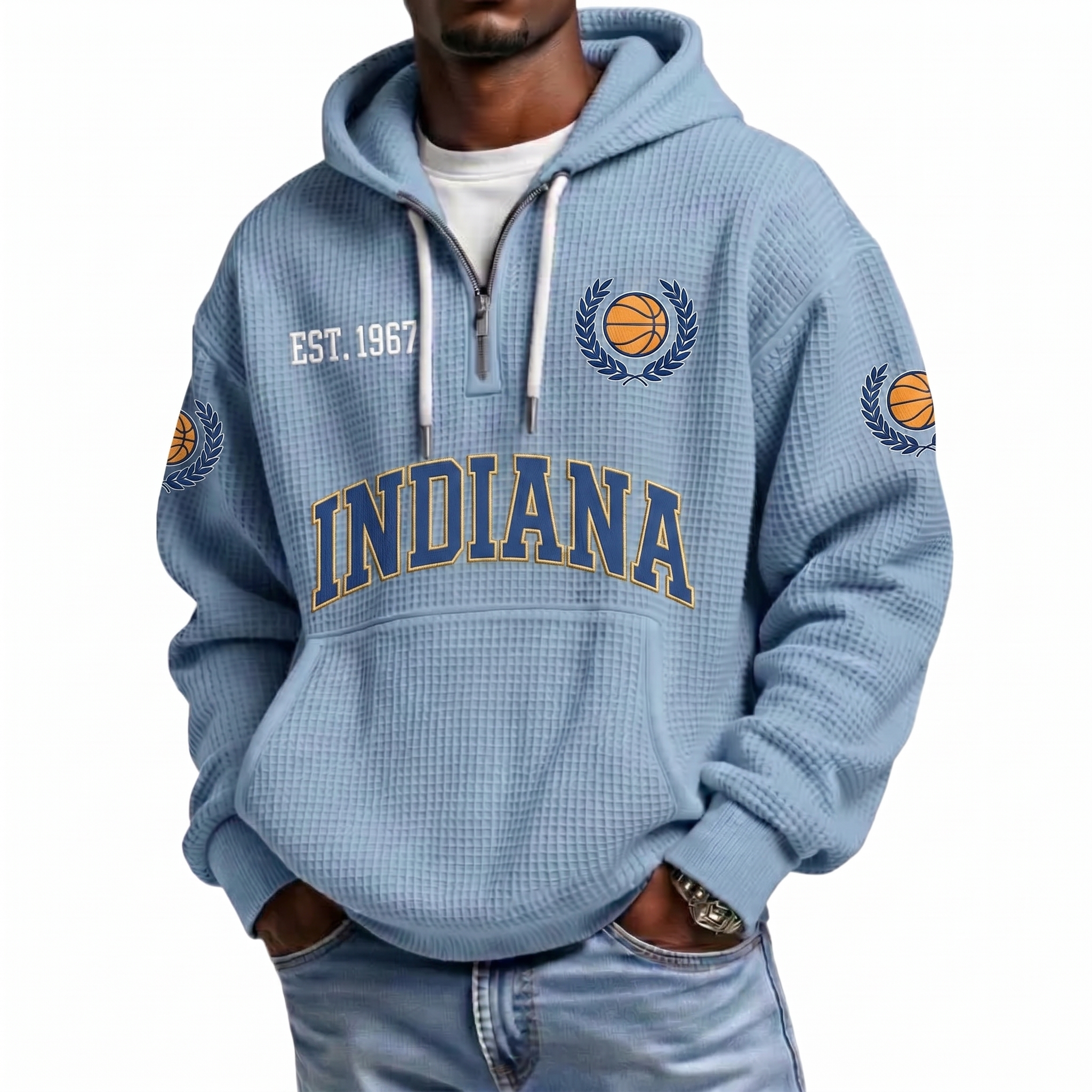 Indiana Basketball EST 1967 Printed Waffle Quarter Zip Fan Hoodie