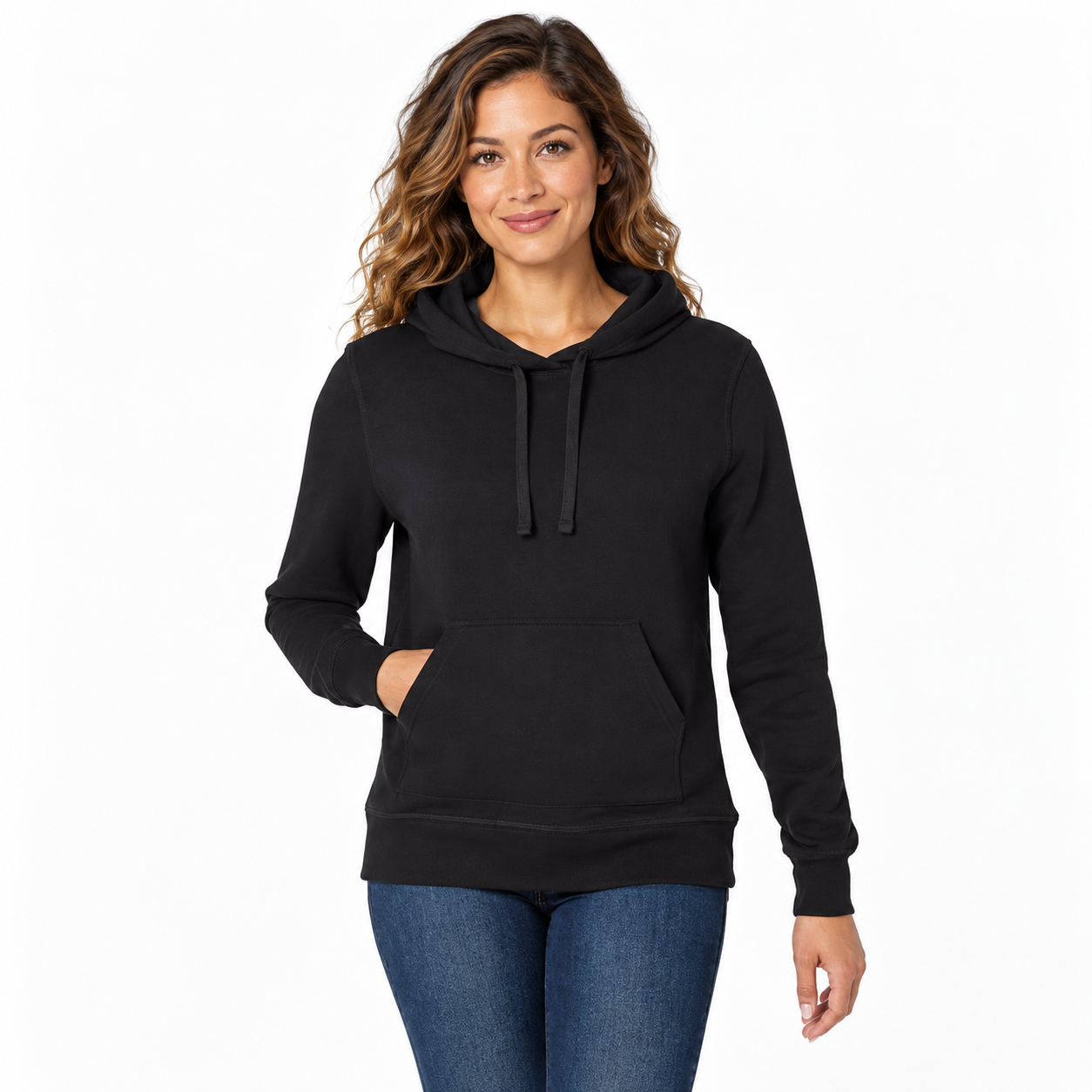Regular Fit Midweight Fleece Pullover Hoodie With Kangaroo Pockets For Women