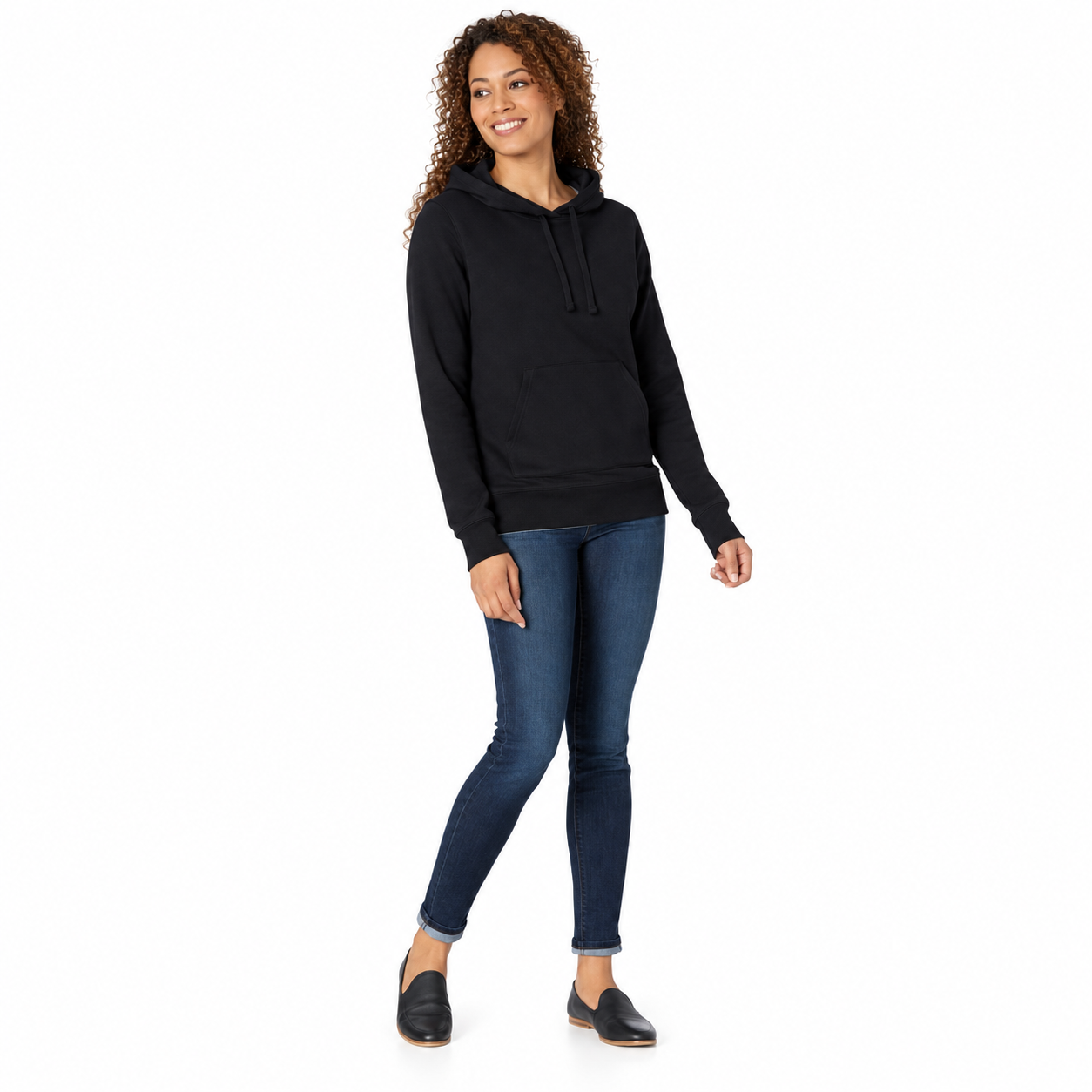 Regular Fit Midweight Fleece Pullover Hoodie With Kangaroo Pockets For Women