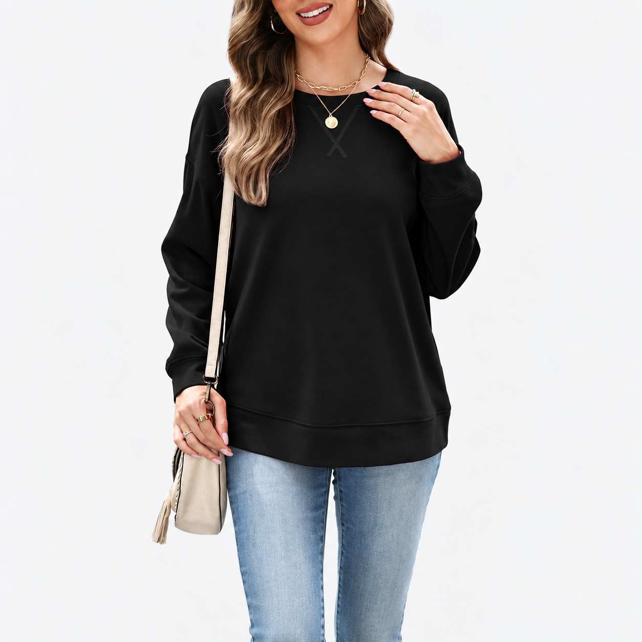Long Sleeve Casual Sweatshirt Fall Pullover For Women