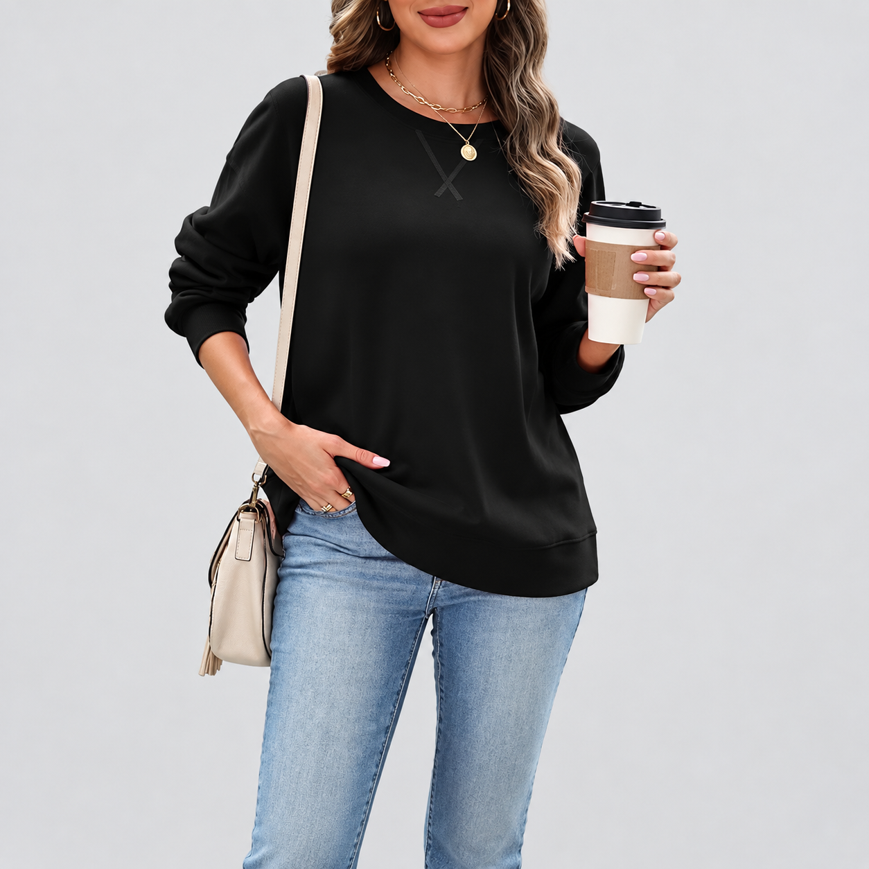 Long Sleeve Casual Sweatshirt Fall Pullover For Women