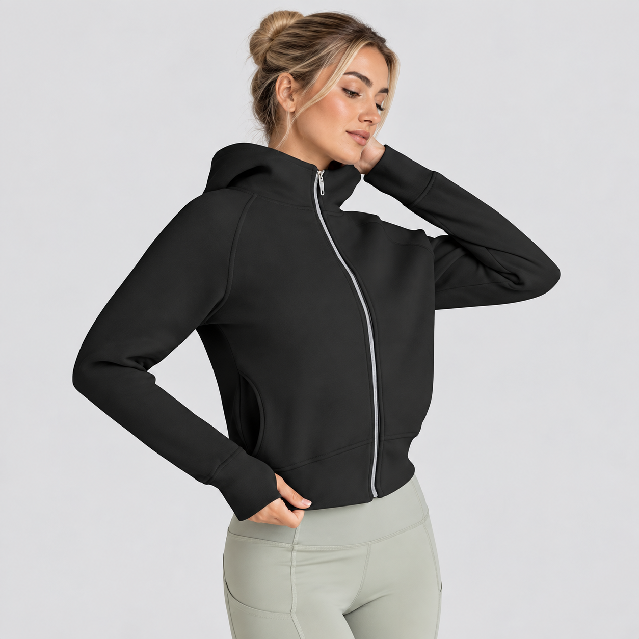 Cropped Casual Zip Up Hoodie For Women