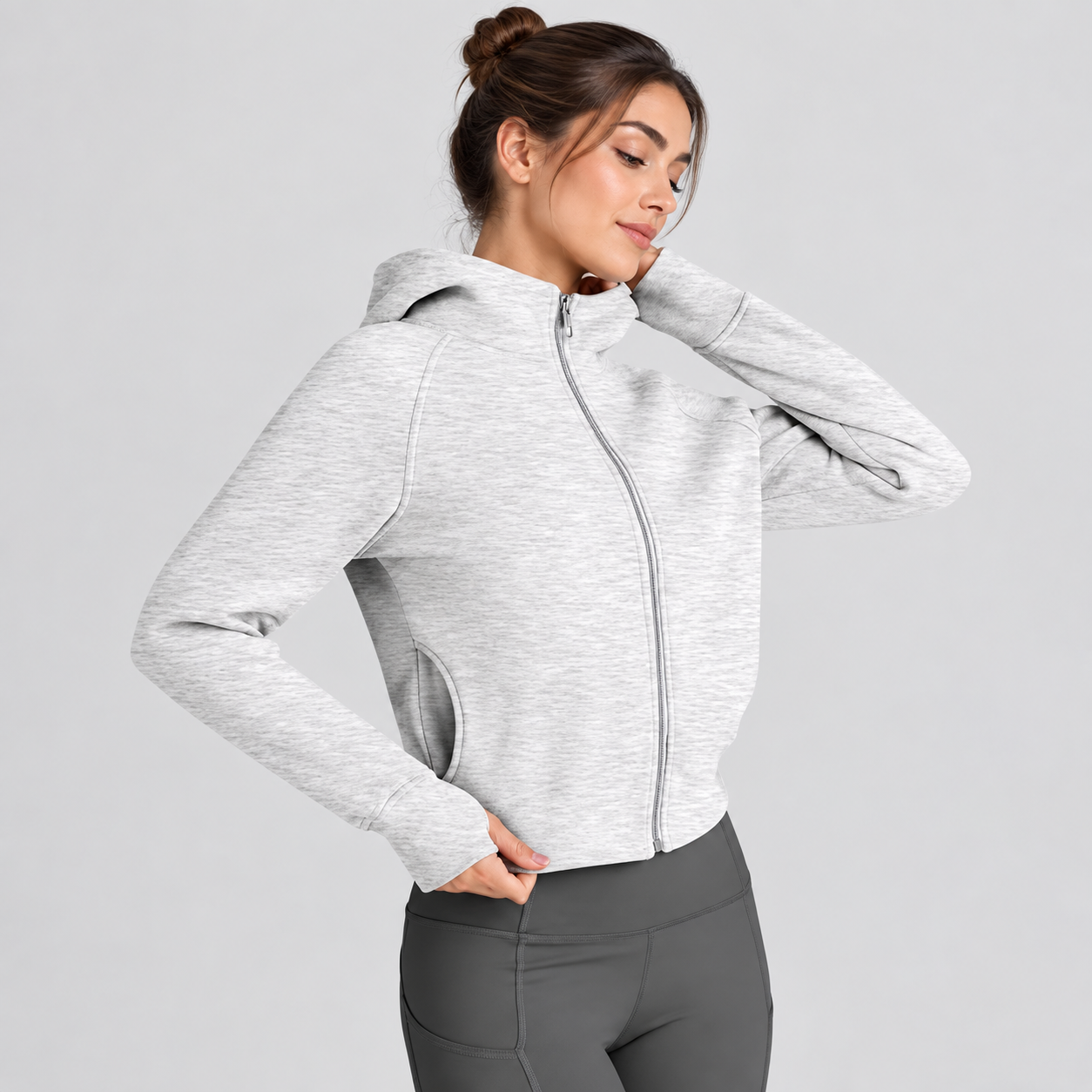 Cropped Casual Zip Up Hoodie For Women