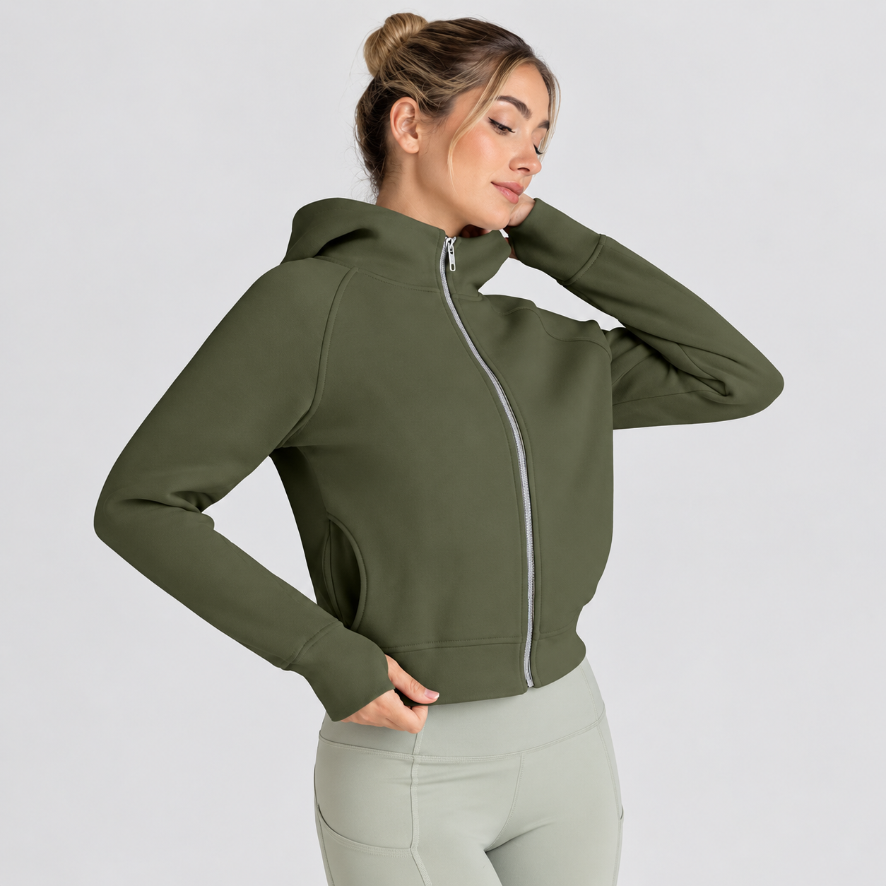 Cropped Casual Zip Up Hoodie For Women