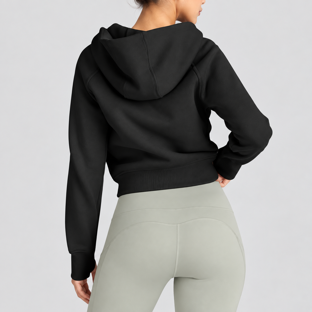 Cropped Casual Zip Up Hoodie For Women