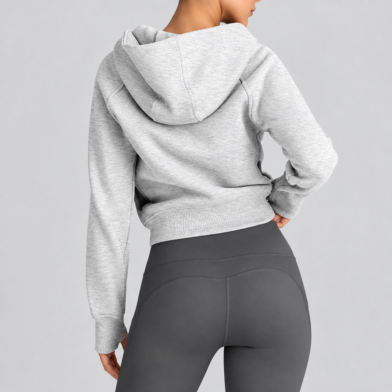 Cropped Casual Zip Up Hoodie For Women