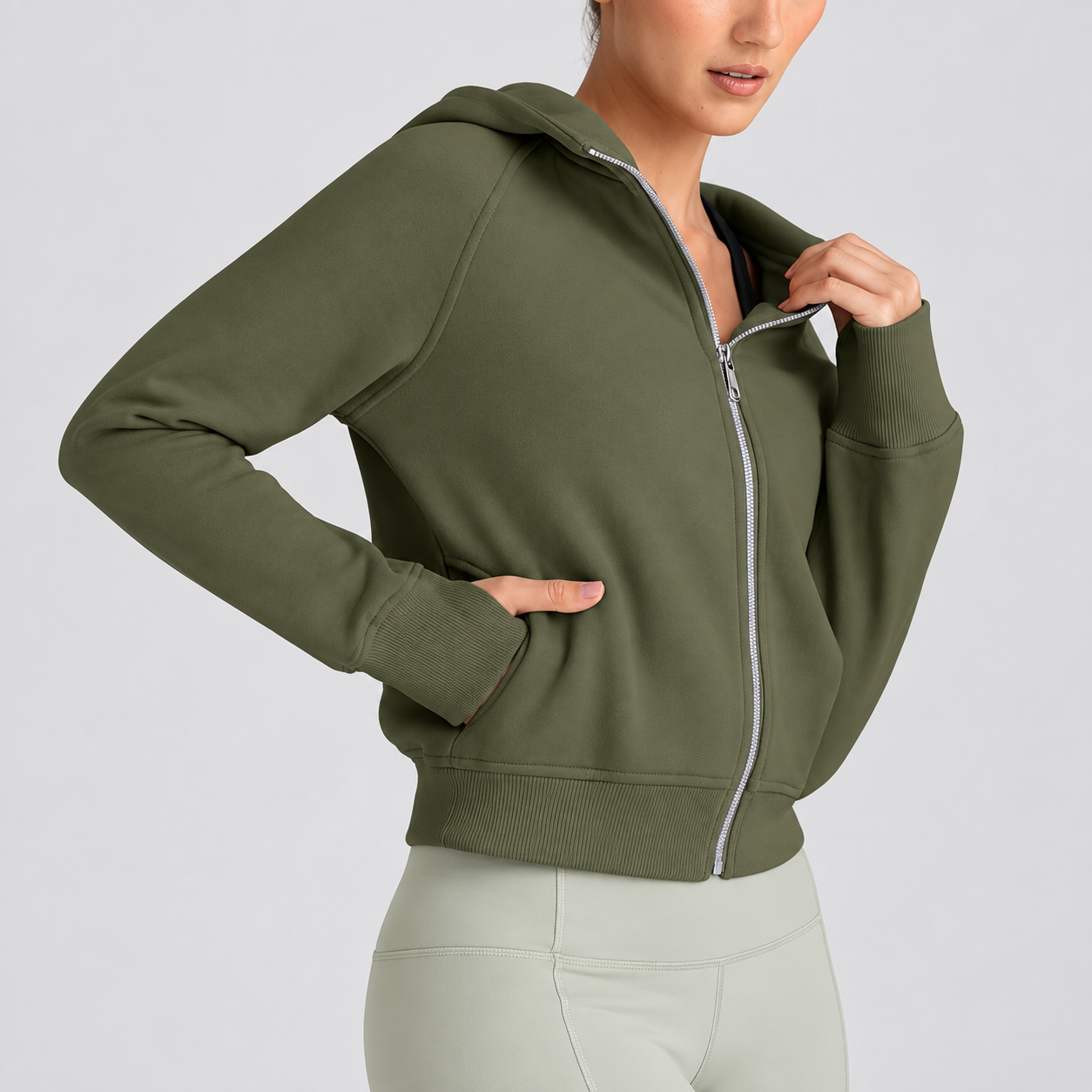 Cropped Casual Zip Up Hoodie For Women