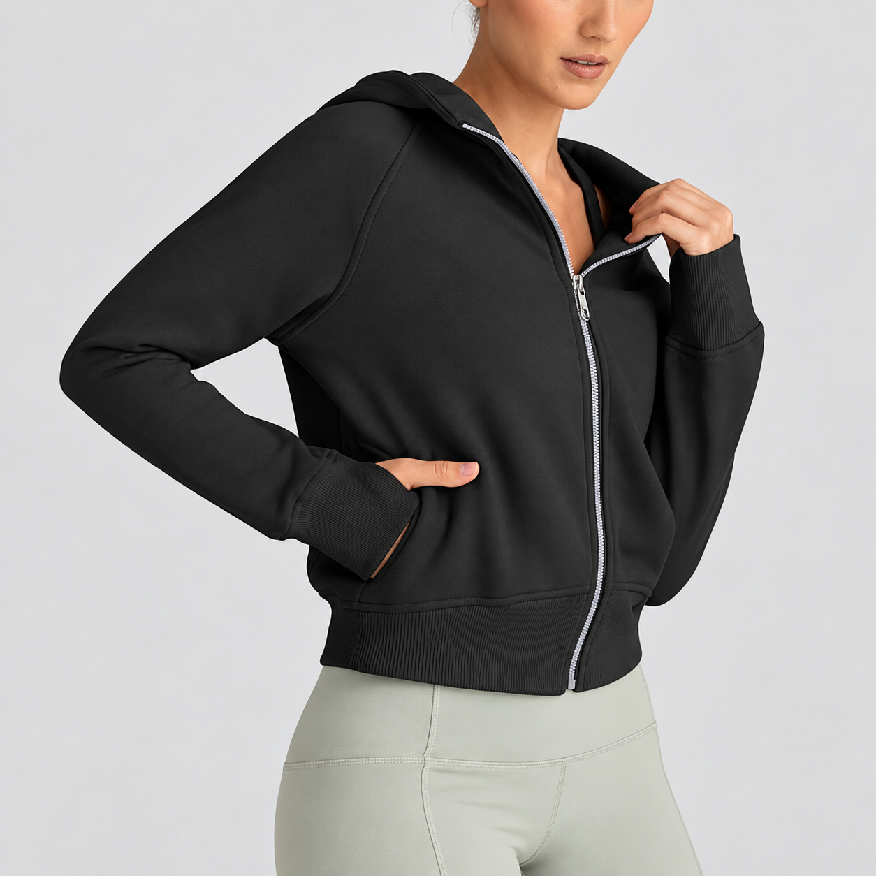 Cropped Casual Zip Up Hoodie For Women