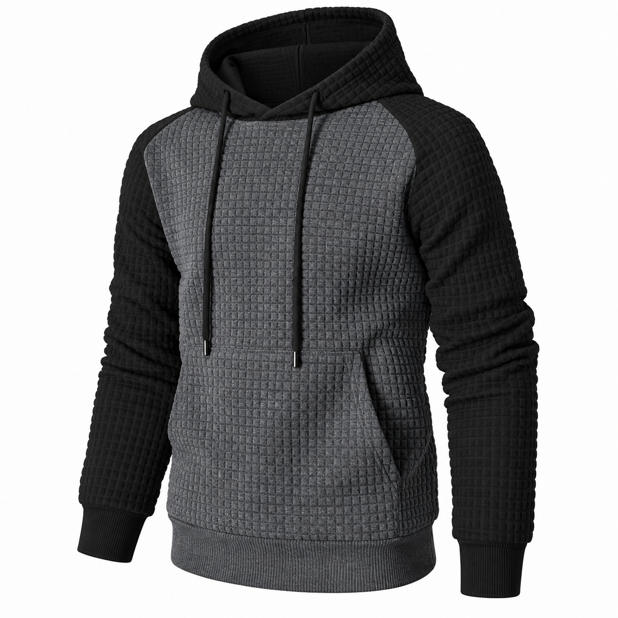 Long Sleeve Pullover Patchwork Plaid Hoodie For Men