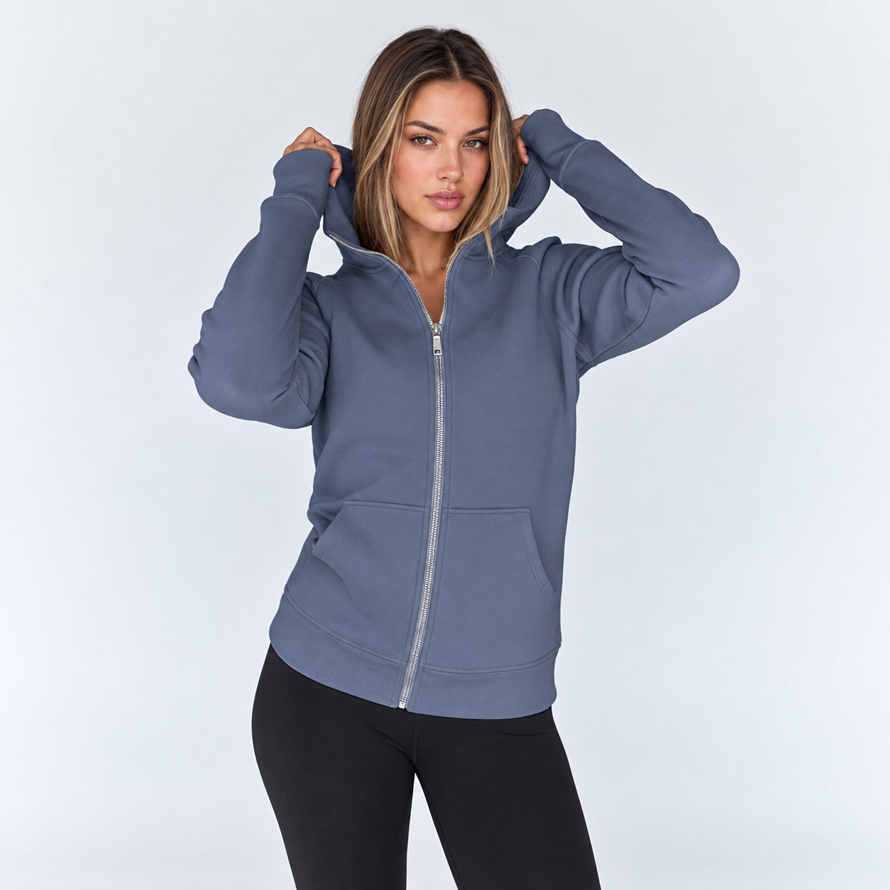 Slim Fit Zip Up Hooded Sweatshirt For Women