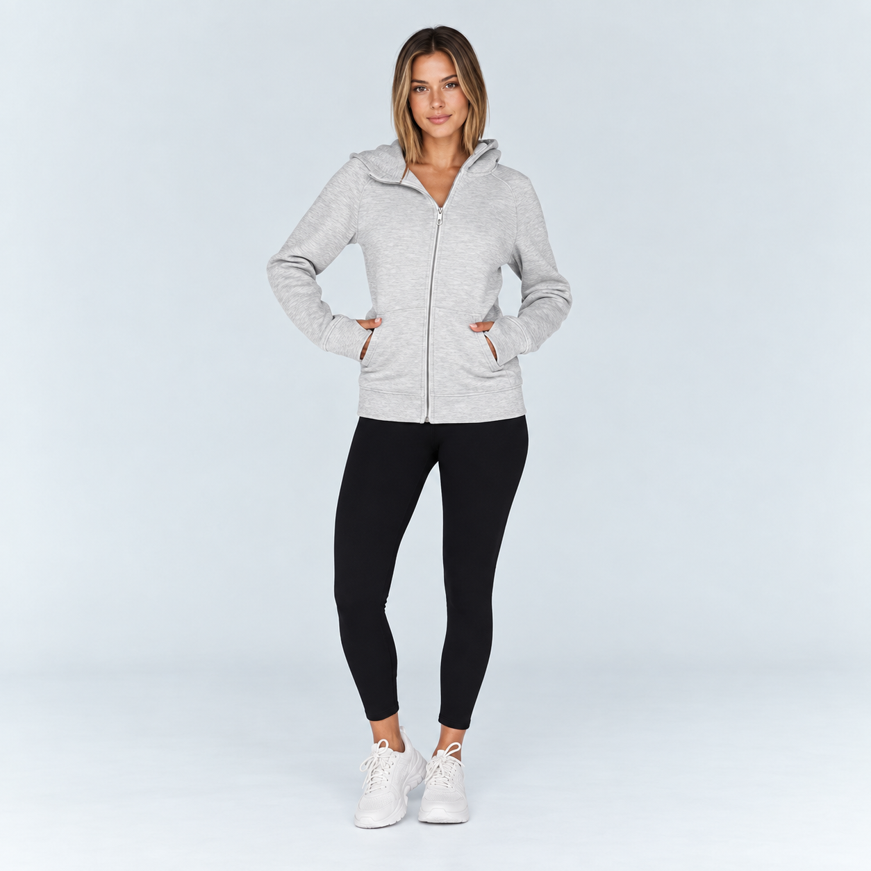 Slim Fit Zip Up Hooded Sweatshirt For Women