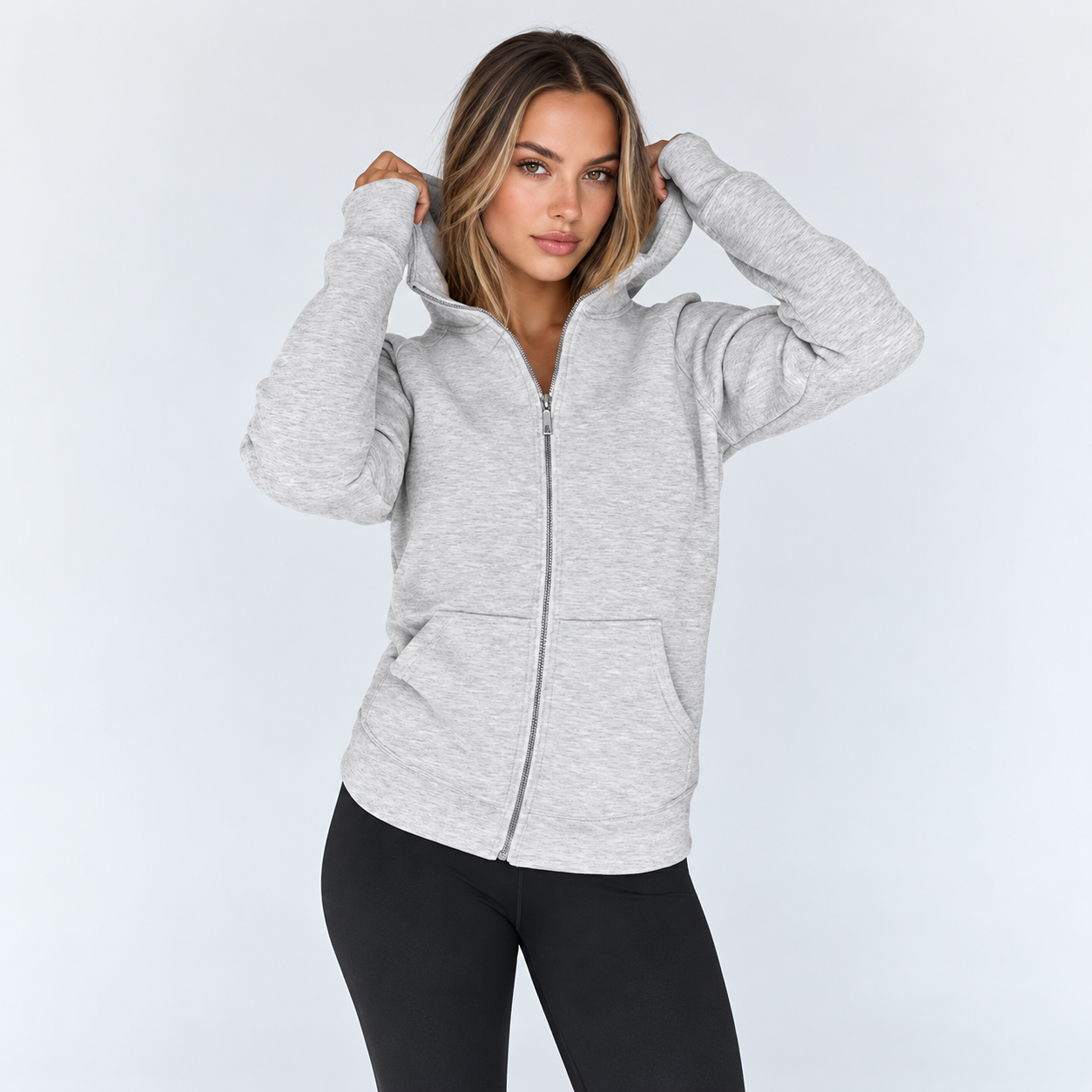 Slim Fit Zip Up Hooded Sweatshirt For Women