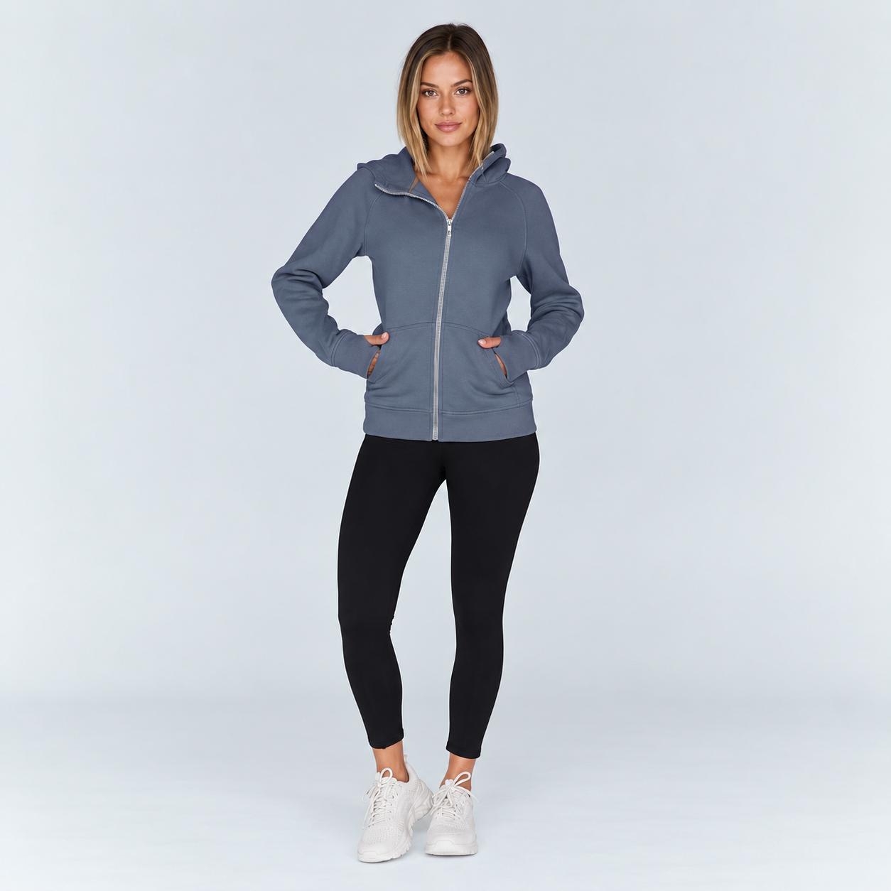 Slim Fit Zip Up Hooded Sweatshirt For Women