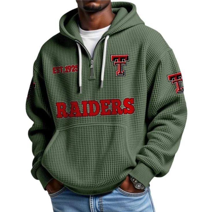 Las Vegas Raiders EST 1925 Themed Quarter Zip Waffle Football Fan Hoodie