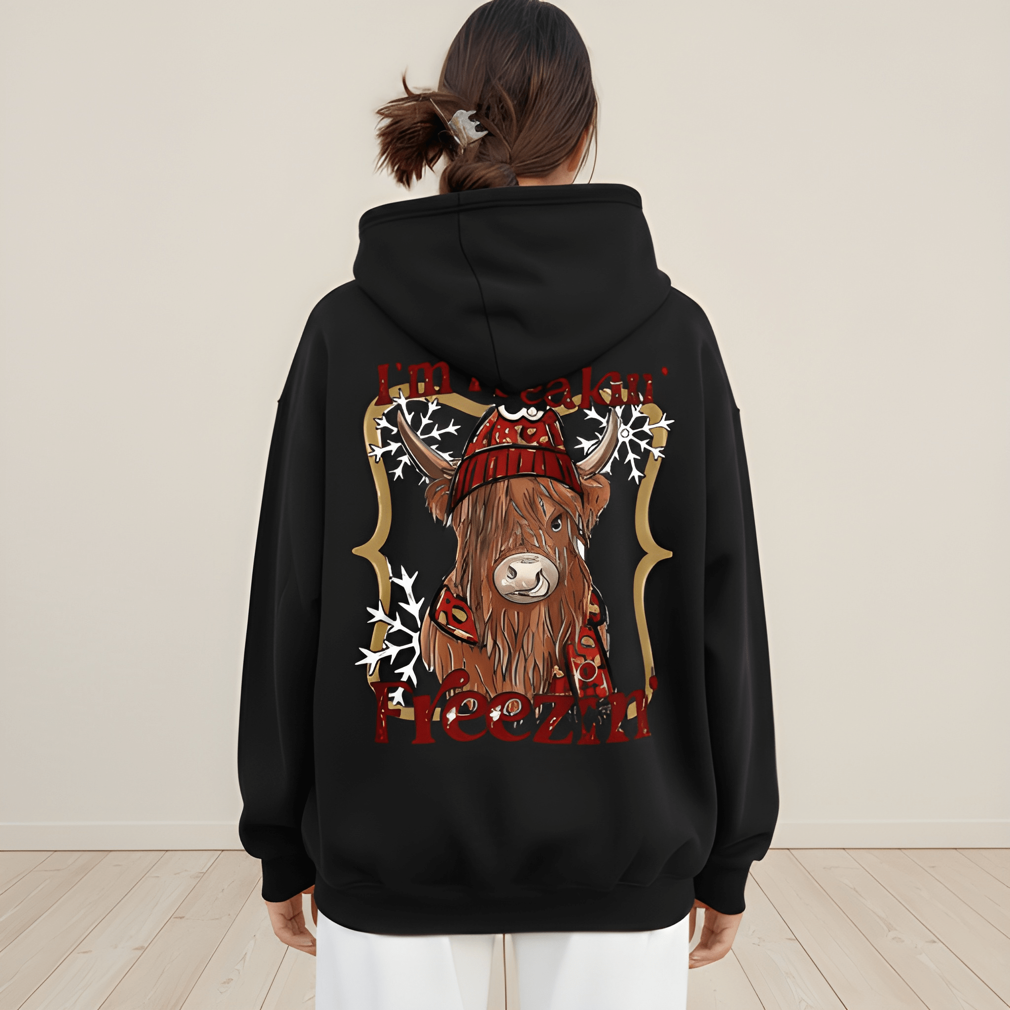 Highland Cow Print Polyester Hoodie Sweatshirt