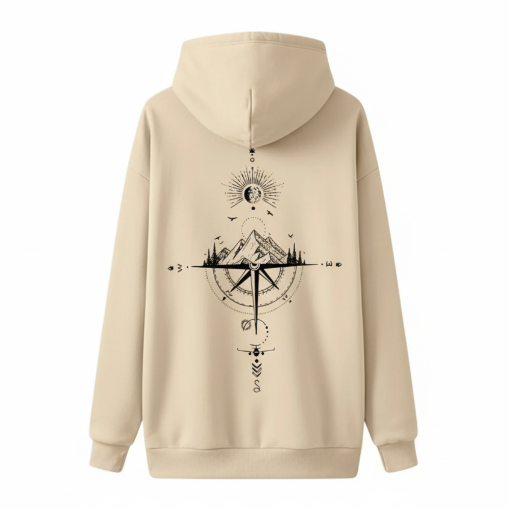 Starry Night And Mountain Themed Fleece Hoodie