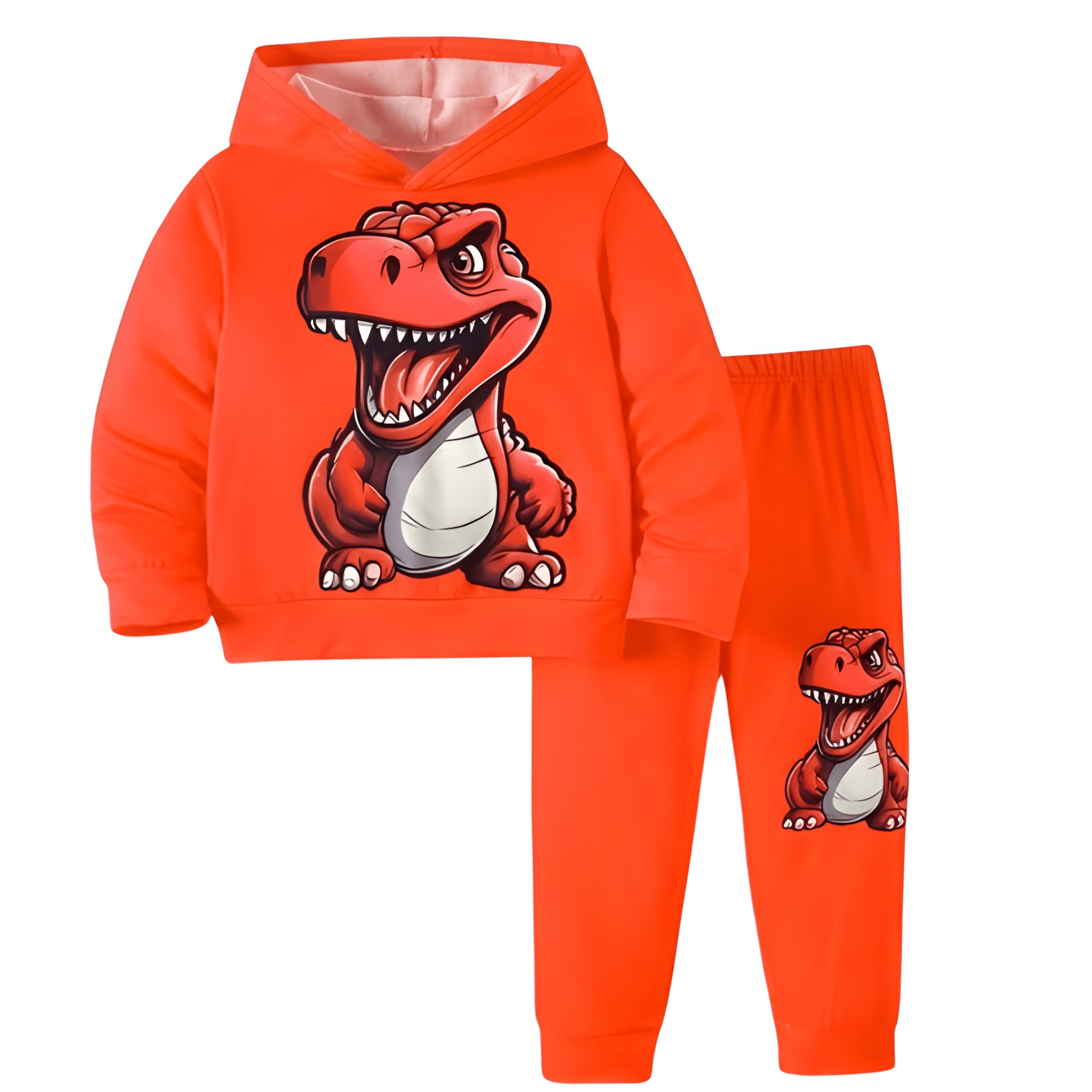 2 Piece Of Cartoon Dinosaur Print Hoodie And Sweatpants Set For boy