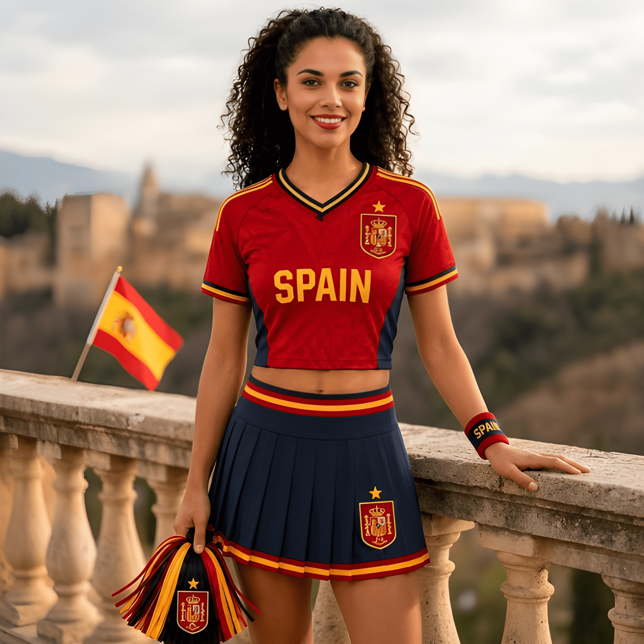 FIFA 2026 Spain Football Themed Two Piece Skirt Set For Women