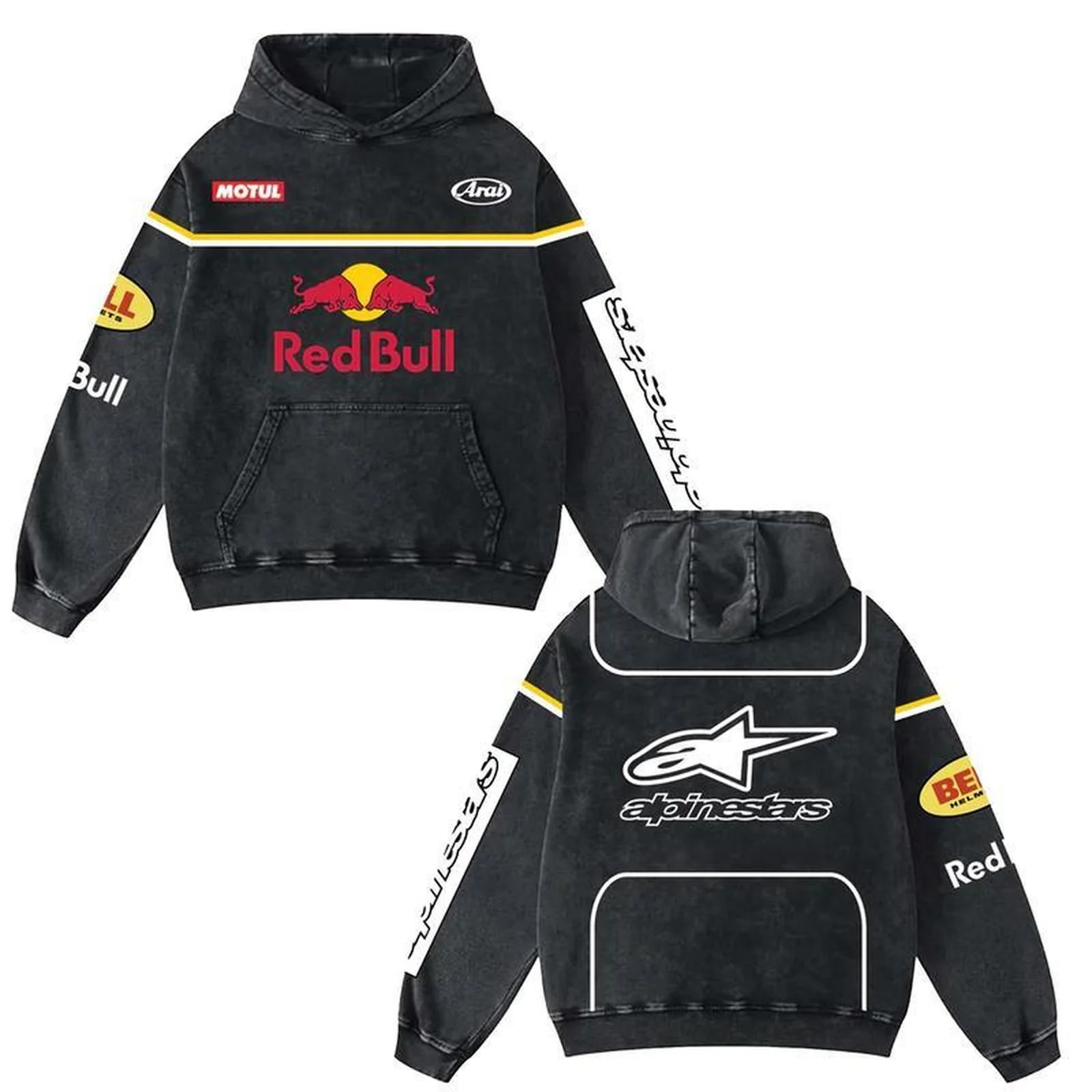 Washed Moto Inspired Graphic Hoodie