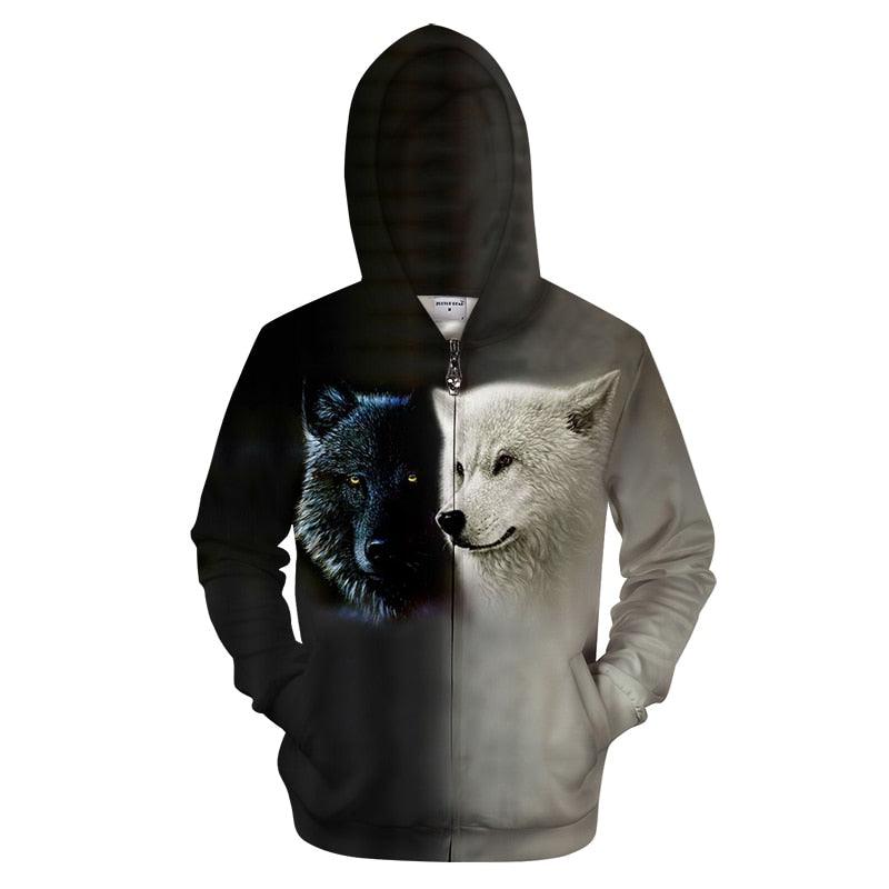 Black And White Wolves Zip-up Hoodie