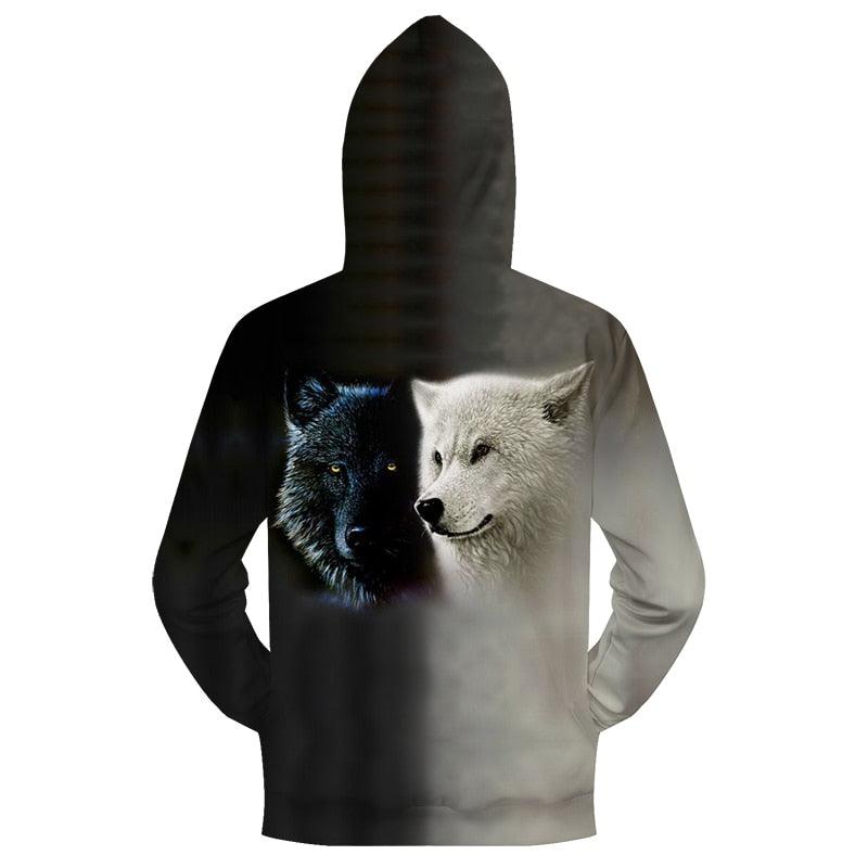 Black And White Wolves Zip-up Hoodie