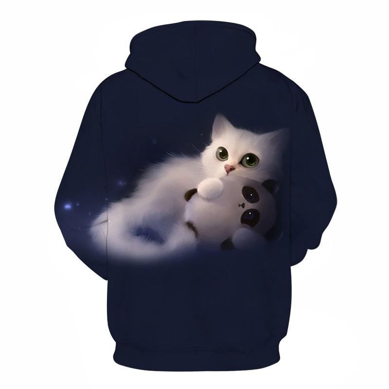 Floating Cat with Panda Plush Hoodie