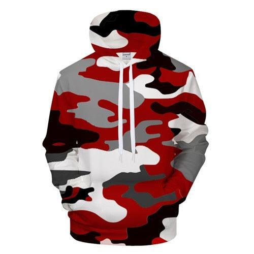 Red Camo Print Hoodie with Cotton Blend Fabric