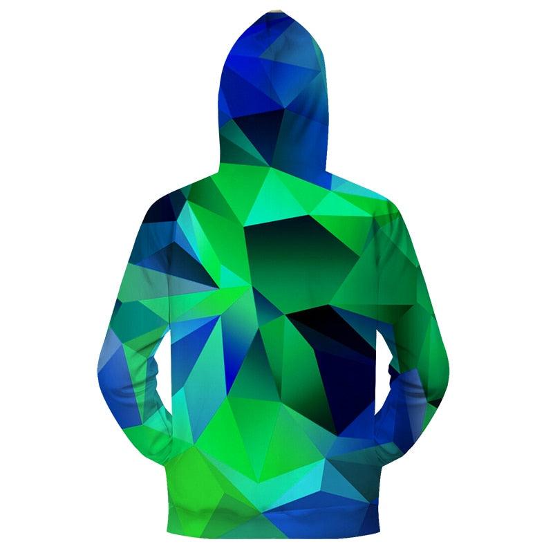 Green Geometric Triangle Zip up Hoodie