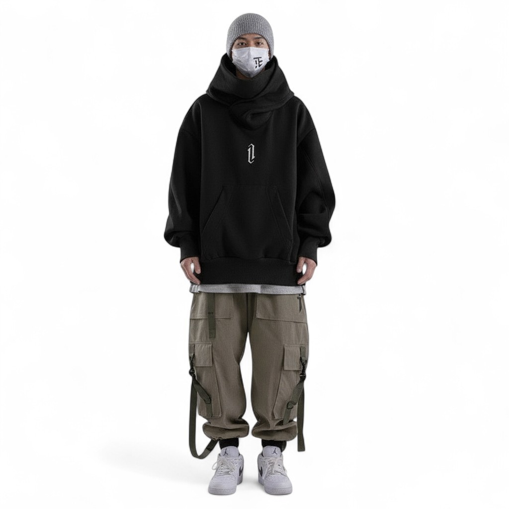 Ninja Double Neckline Cotton Hoodie
