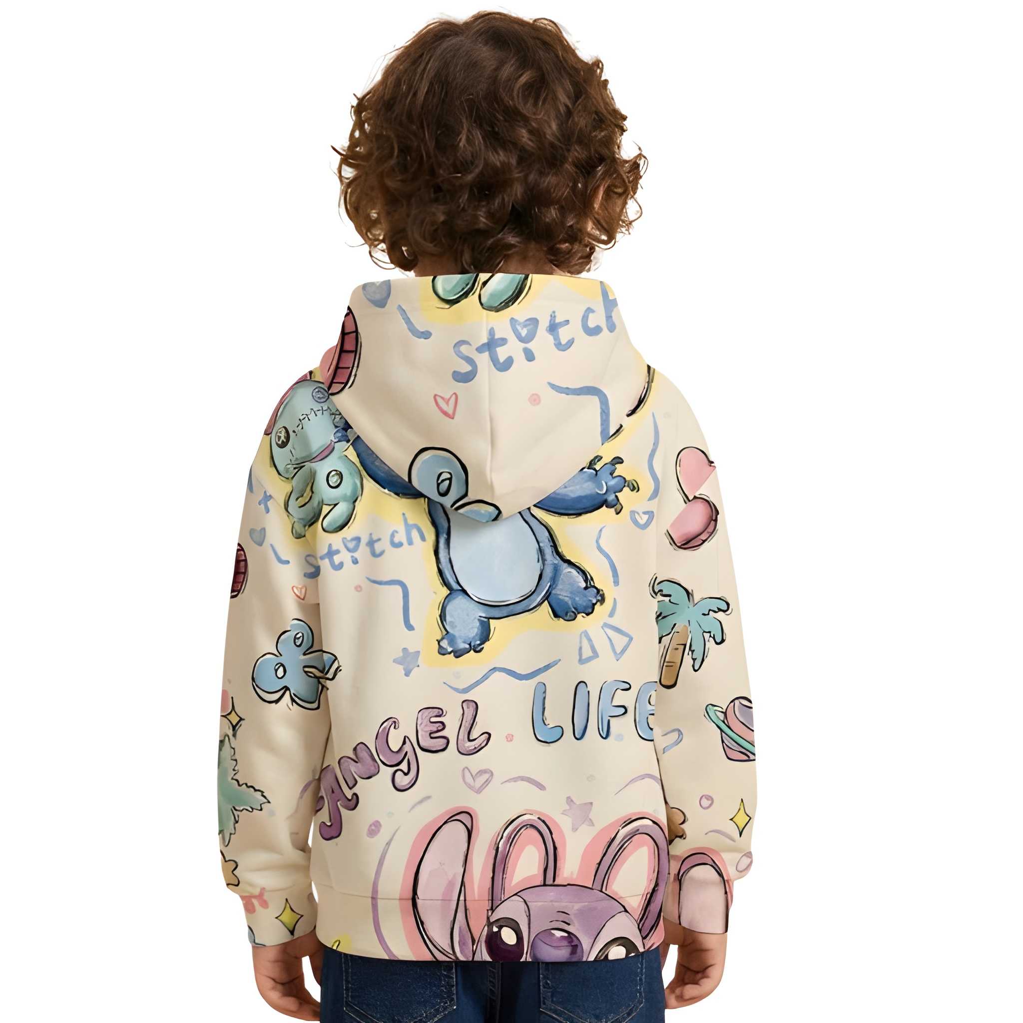 Stitch Cartoon Print Long Sleeve Hoodie For Girls