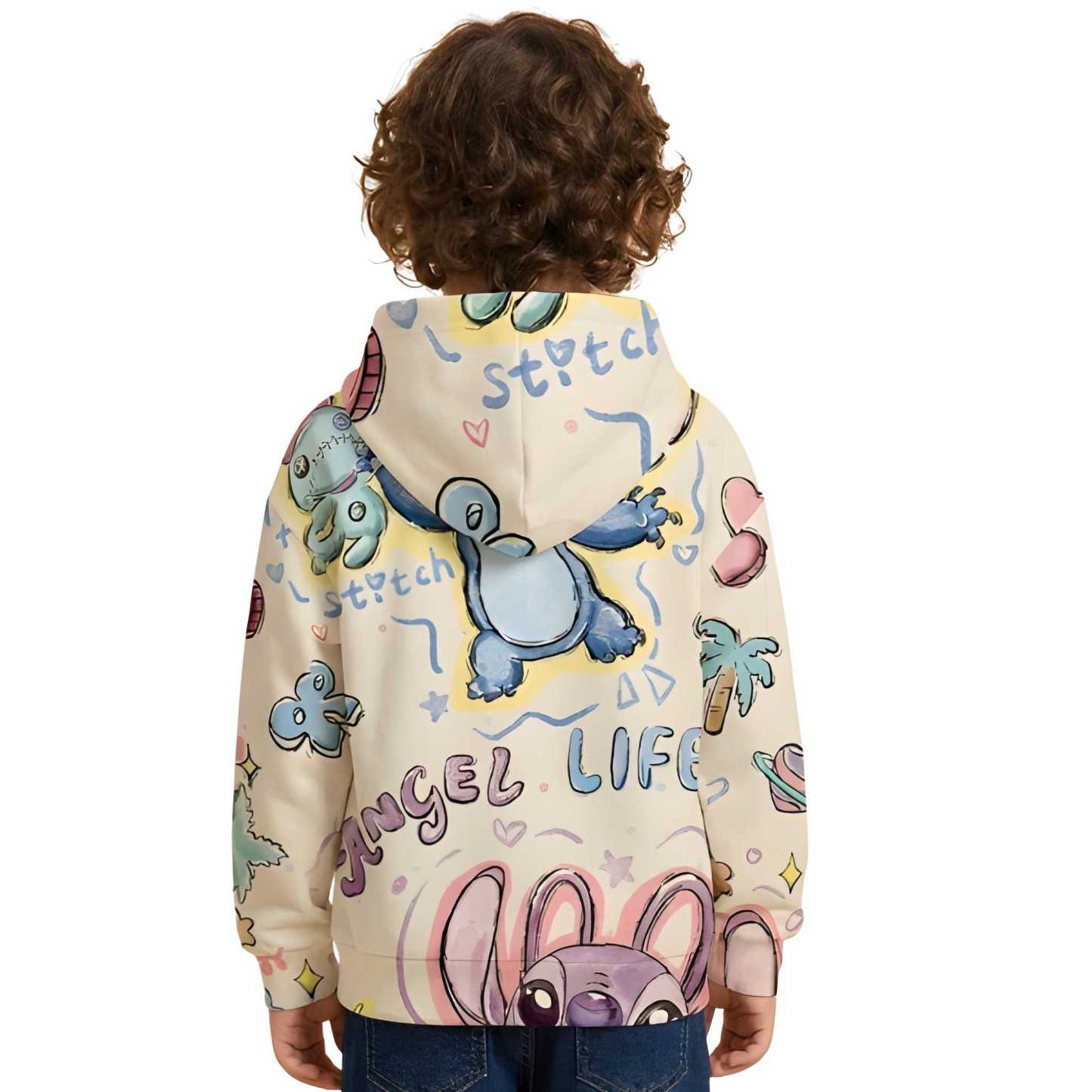 Stitch Cartoon Print Long Sleeve Hoodie For Girls