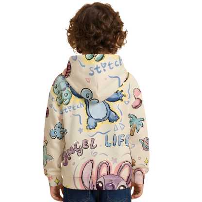 Stitch Cartoon Print Long Sleeve Hoodie For Girls