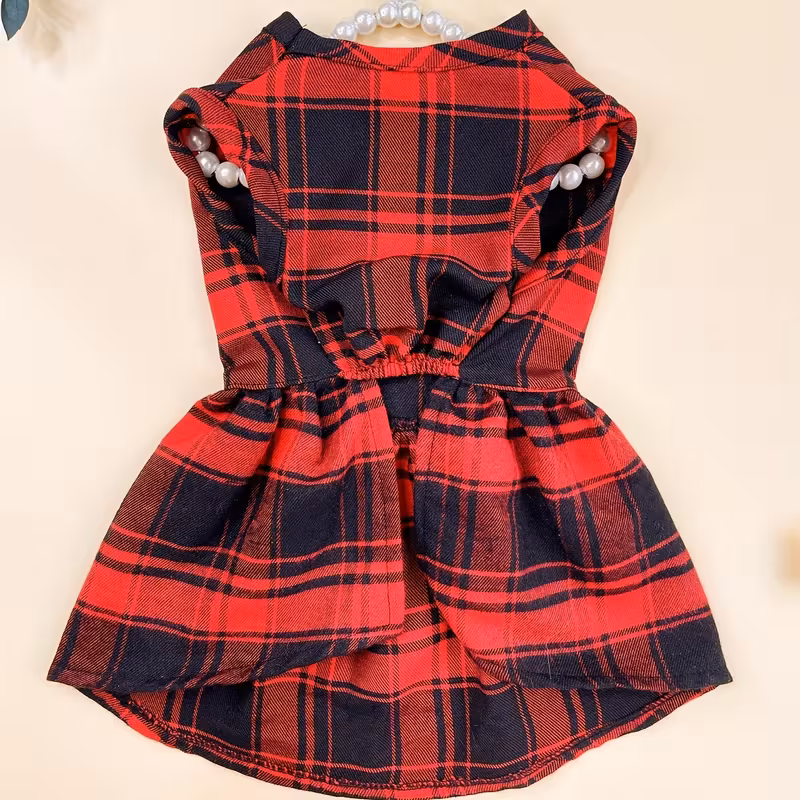 pet clothing cat and dog big grid college english bow dress 1pc 6