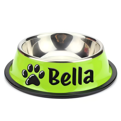 Stainless Steel Pet Bowl With Custom Name For Cats And Dogs