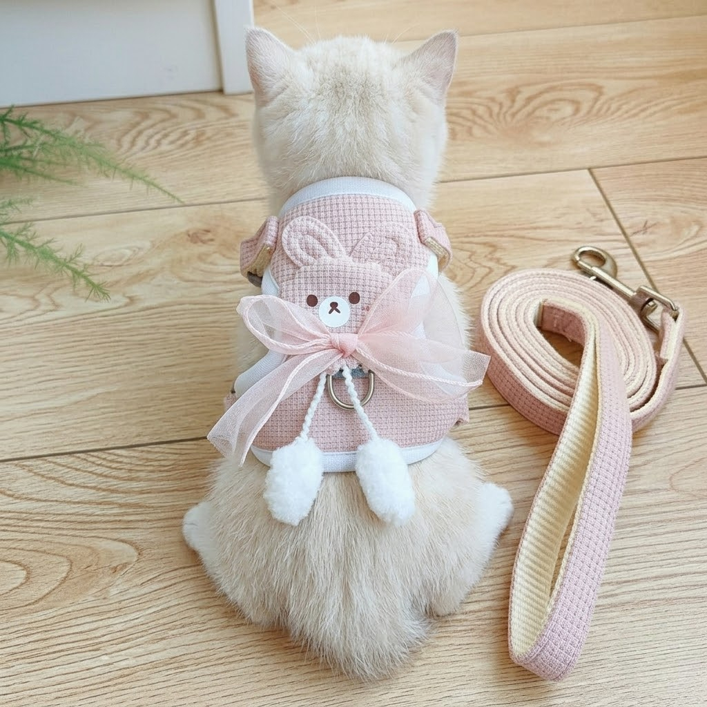 Escape Proof Adjustable Pet Harness Leash Set For Cats And Small Dogs