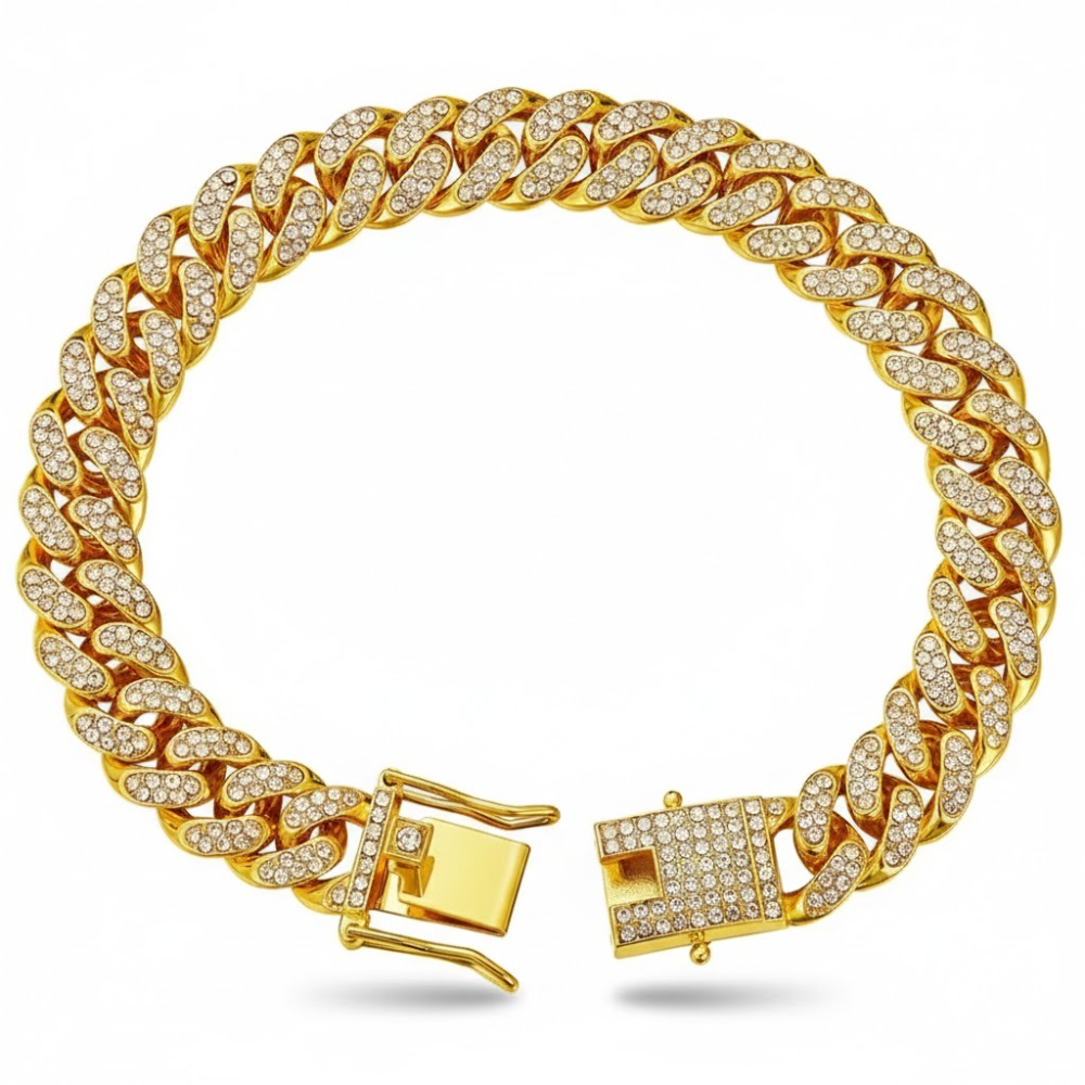 Dog Chain Crystal Artificial Diamond Cuban Collar Walking Metal Chain Collar with Design Secure Buckle