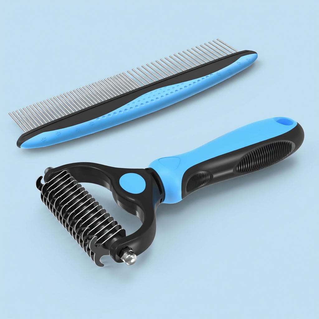 Pet Grooming Brush And Metal Comb Set