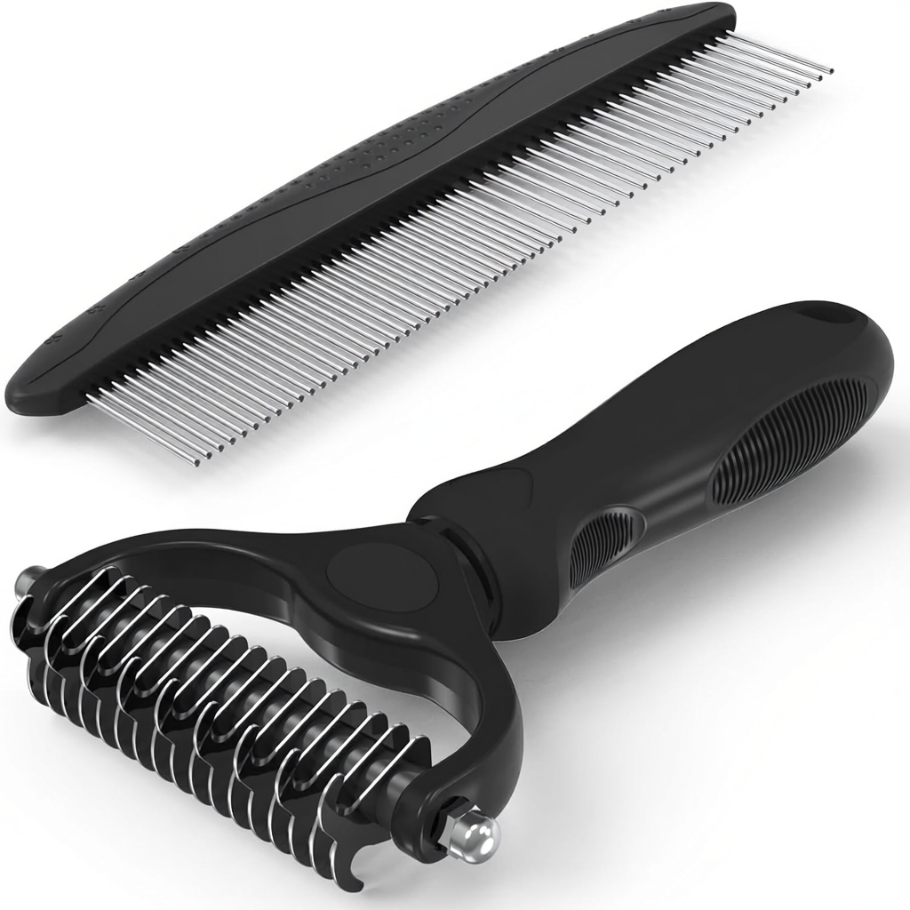 Pet Grooming Brush And Metal Comb Set