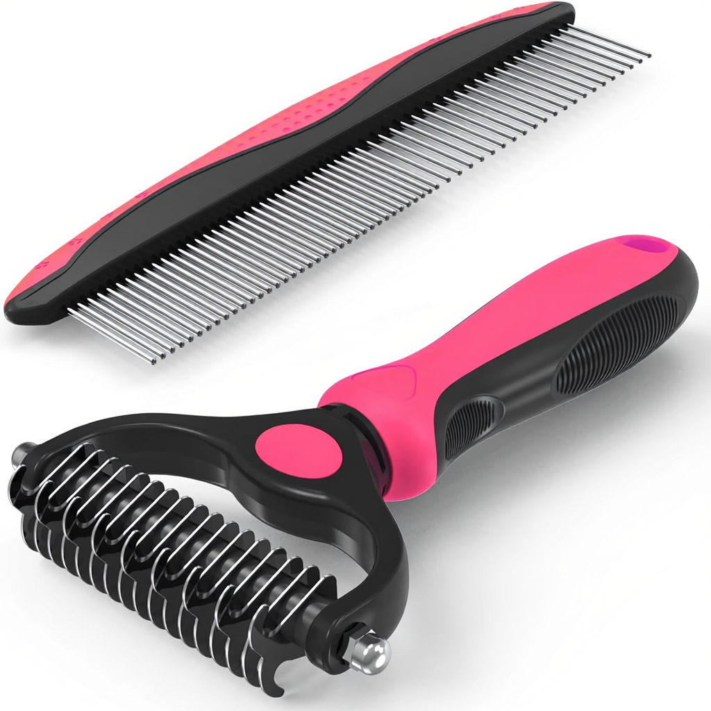 Pet Grooming Brush And Metal Comb Set