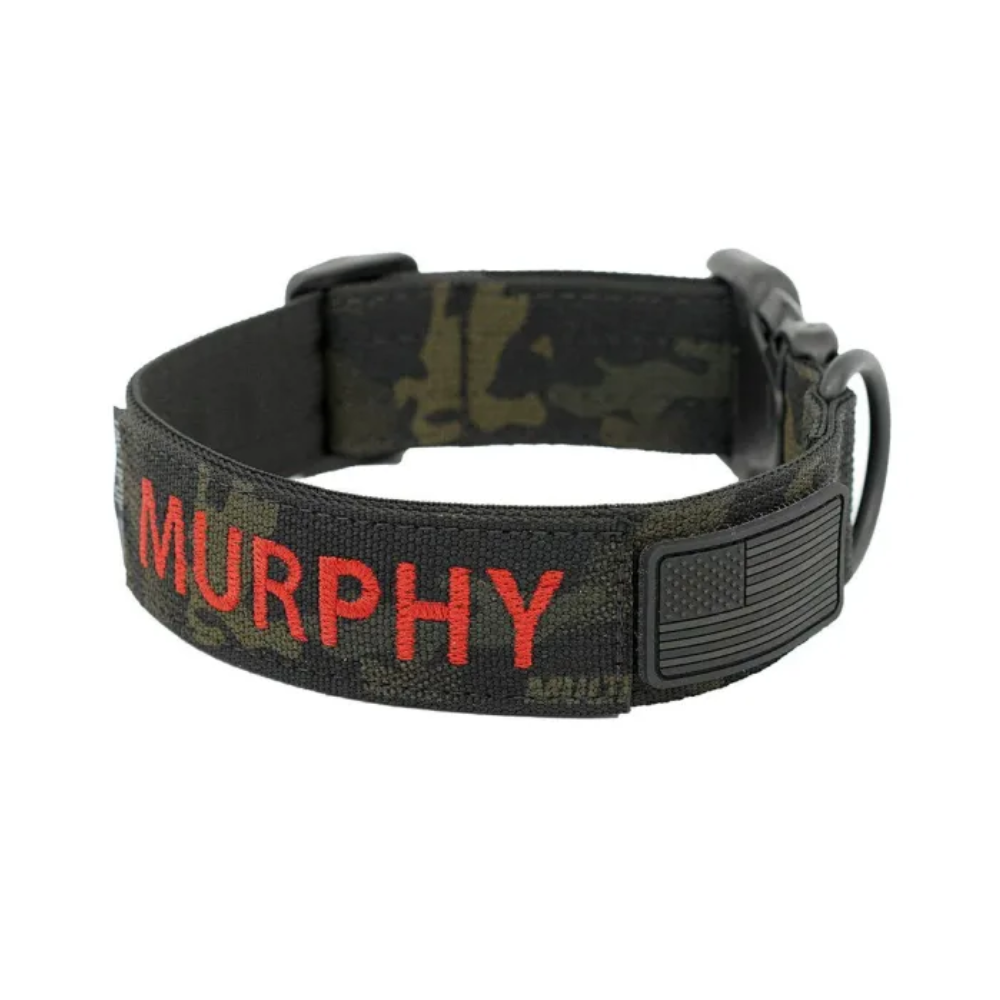 Adjustable Tactical Dog Collar With Custom Name Patch