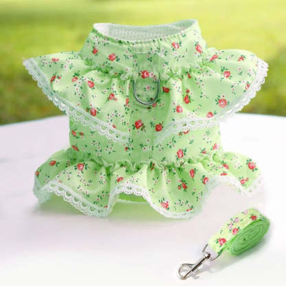 Floral Dog Dress With Lace Trim And Lead Set-Ziggy Dog Training Collar