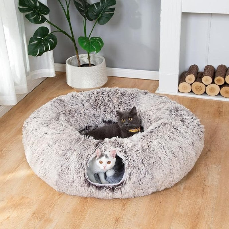 Round Plush Pet Bed With Tunnel Hideout-Ziggy Dog Training Collar