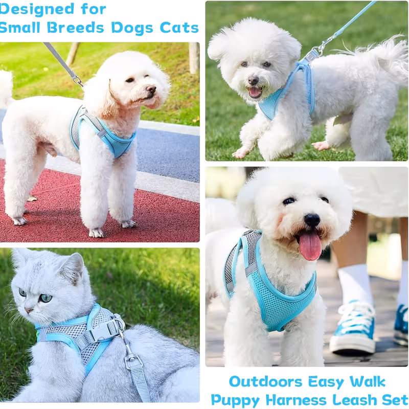   1  breathable mesh escape proof adjustable   reflective vest harness for small dogs cats comfortable safe walking harness with grid pattern multi color options small breathable dog harness 7