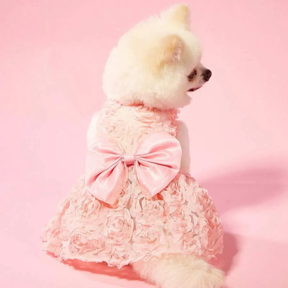 Printed Pet Summer Dress With Bow Detail For Cats And Dogs Stylish Wear