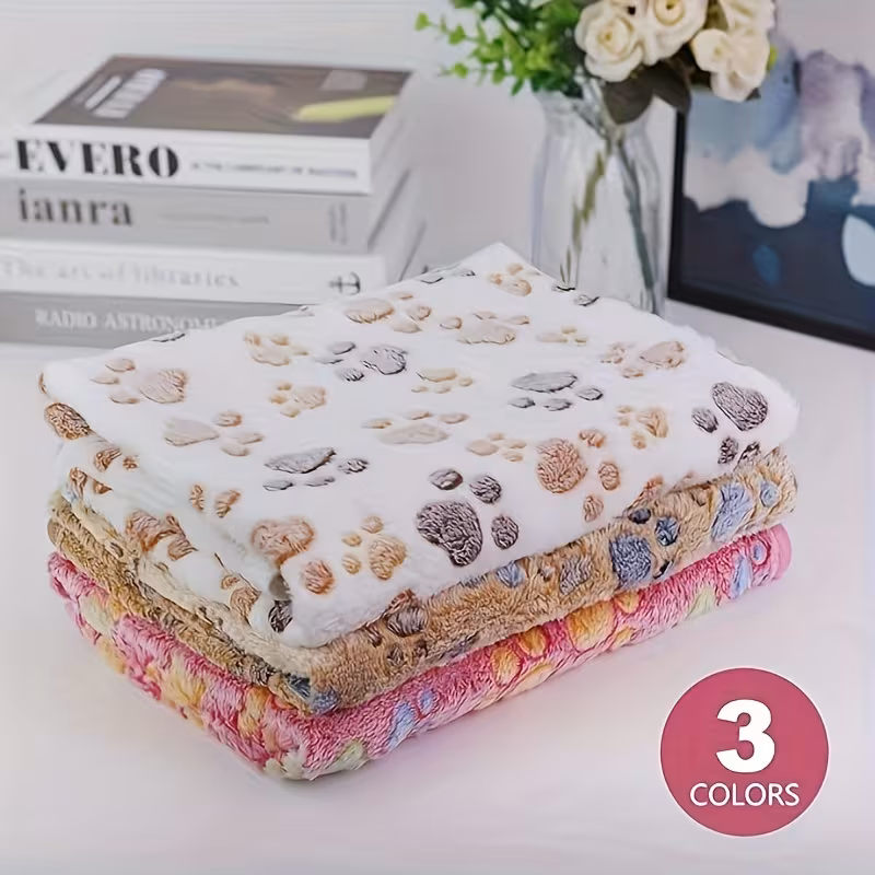 3pcs paw print dog blankets soft warm and comfortable for small to large breeds machine washable ideal for winter winter bedding paw print design machine washable blankets 2