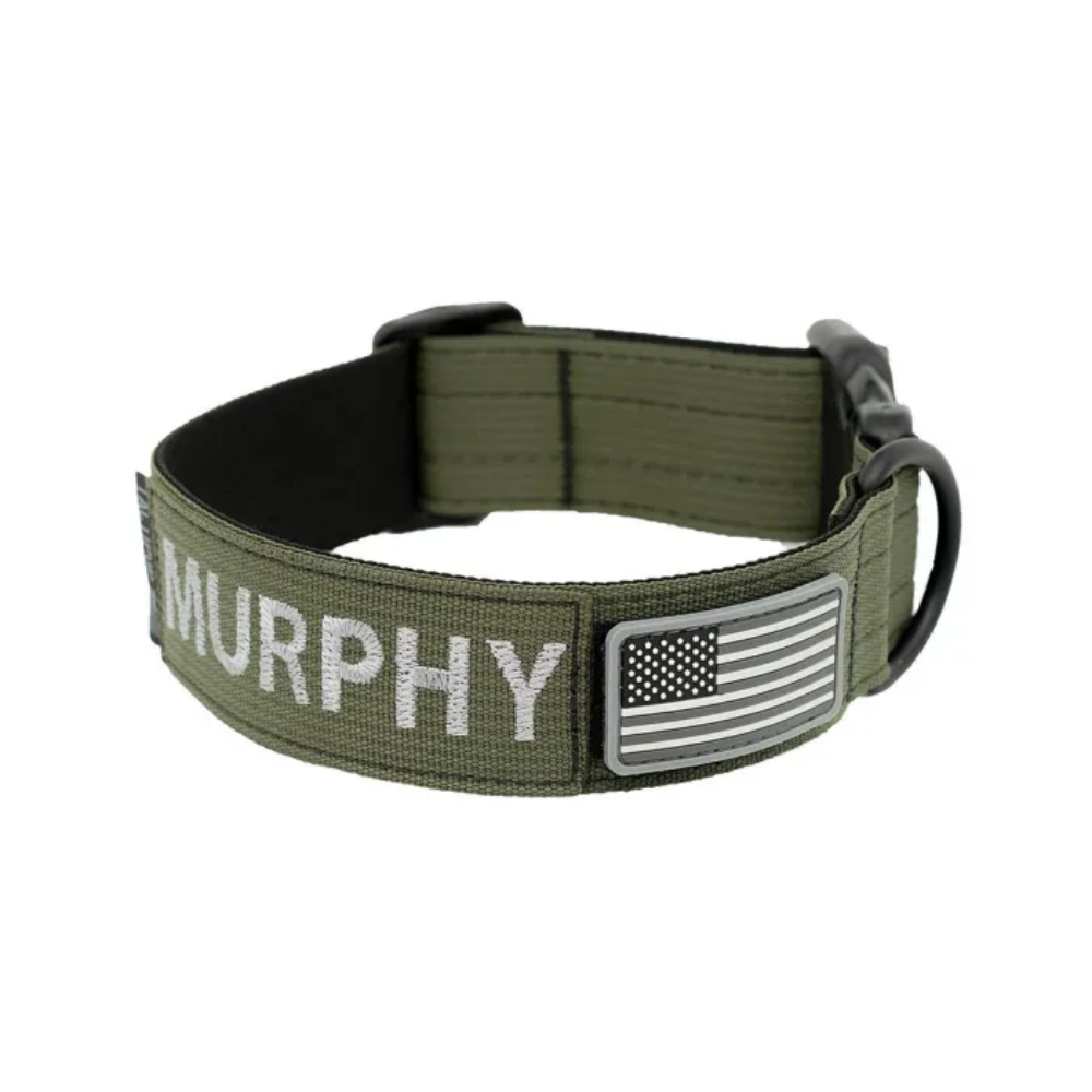 Adjustable Tactical Dog Collar With Custom Name Patch