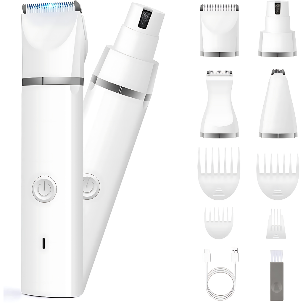 Dog Grooming Clippers Kit With Paw Trimmer Quiet Cordless 4-in-1 Set