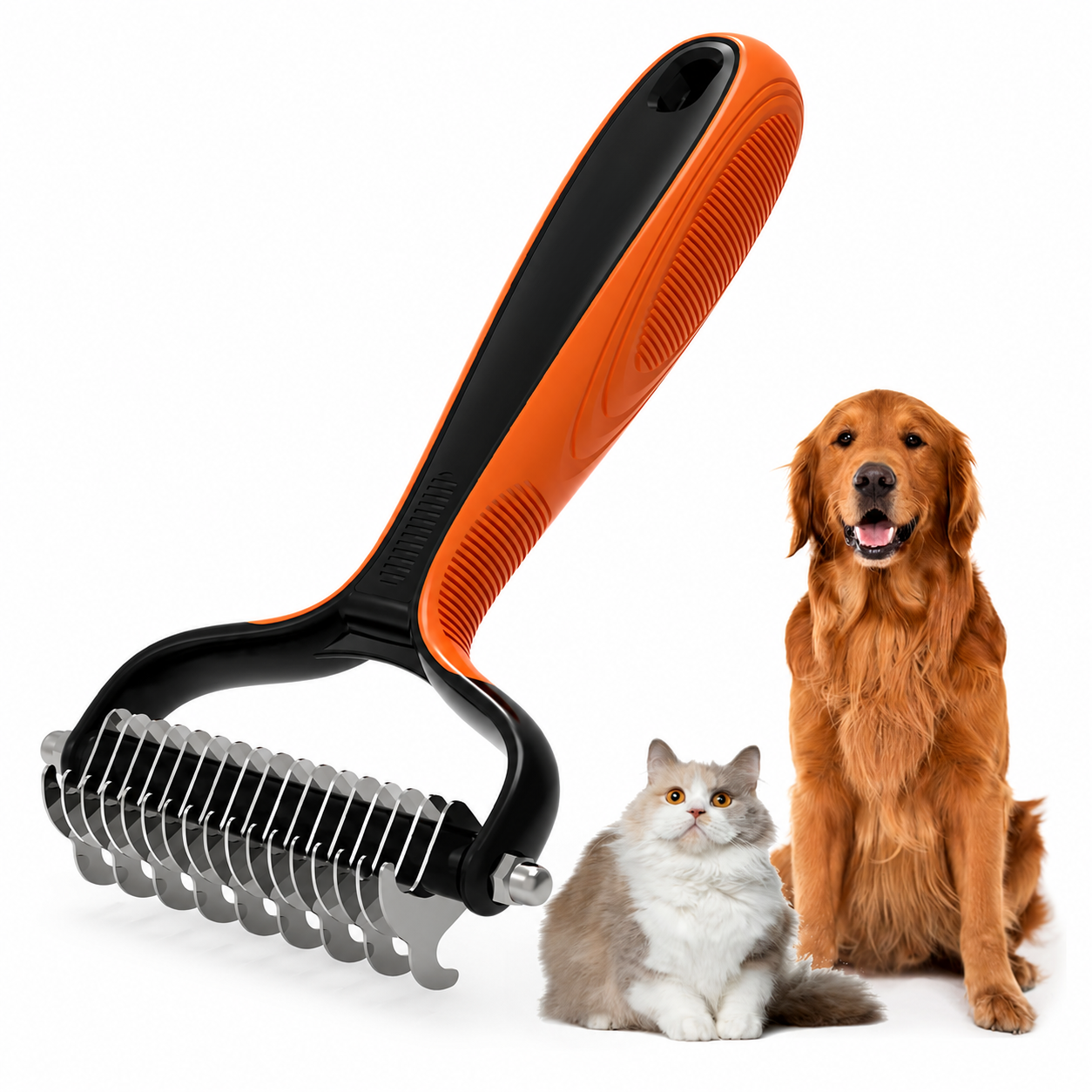 2 In 1 Professional Undercoat Rake And Deshedding Furminator Tool For Long Haired Pets