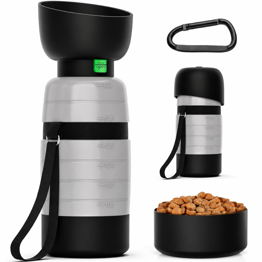 Portable Outdoor Travel Dog Water Bottle With Food Container