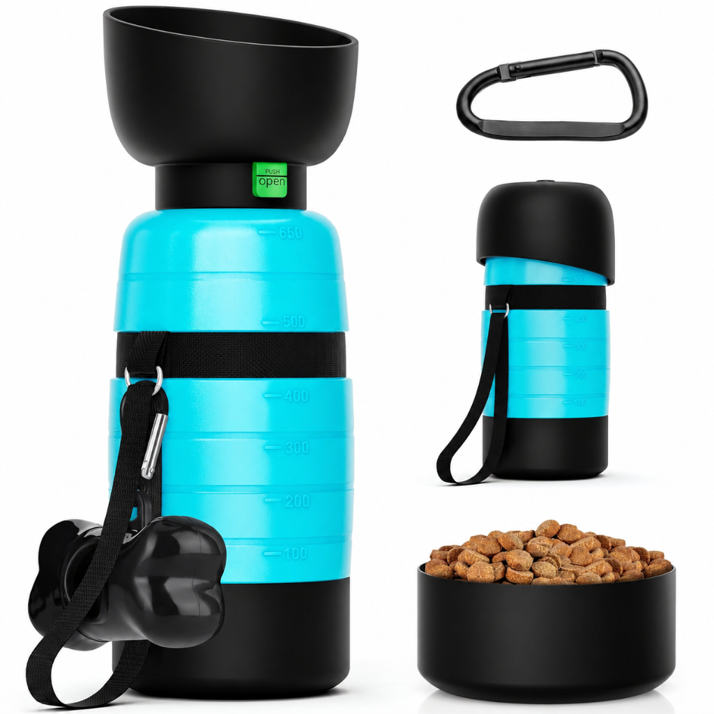 Portable Outdoor Travel Dog Water Bottle With Food Container